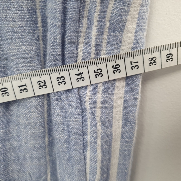 Target Woman Size 14 Blue Striped Sleeveless Linen Jumpsuit One Piece Pockets - Picture 15 of 16